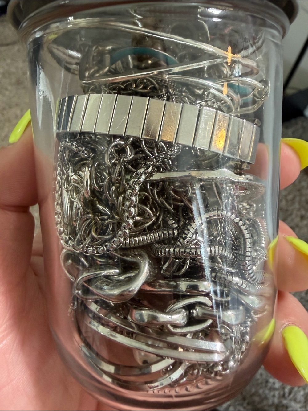 Mystery Thrifted Silver-Tone Jewelry Jar
